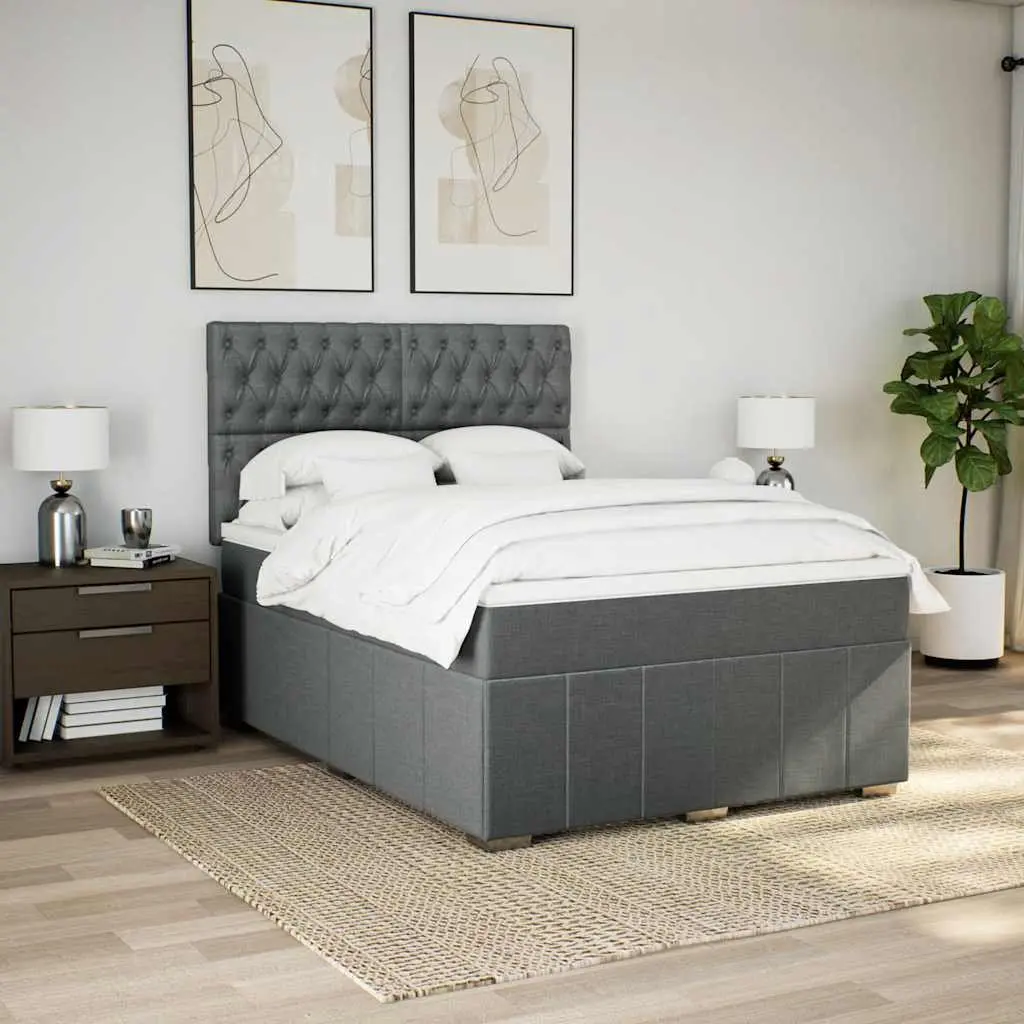 Queen Box Spring Bed Adjustable Headboard Pocket Sprung Mattress Dark Grey Fabric