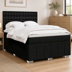 Queen Box Spring Bed with Pocket Mattress and Height-Adjustable Headboard