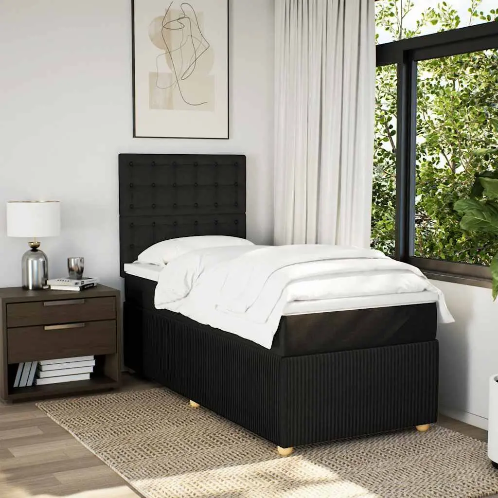 Box Spring Bed with Pocket Mattress Adjustable Headboard King Single Black Fabric