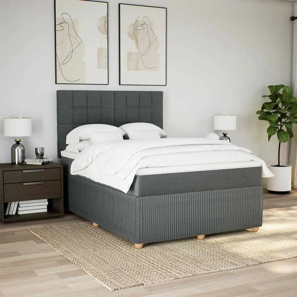 Queen Box Spring Bed with Height-Adjustable Headboard Pocket Spring Mattress Dark Grey