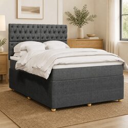 Queen Box Spring Bed with Pocket Spring Mattress and Adjustable Headboard