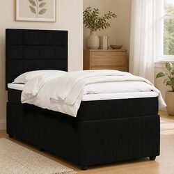 Adjustable Headboard King Single Box Spring Bed in Black Velvet