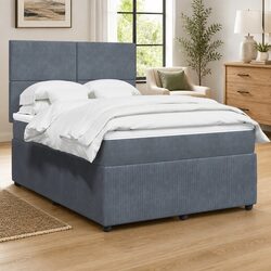 Grey Velvet Box Spring Bed with Adjustable Headboard