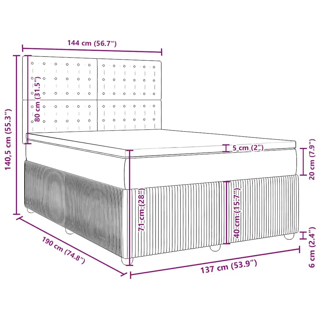 Box Spring Bed Adjustable Headboard Double Grey Velvet
