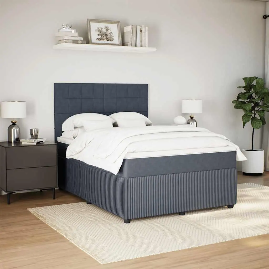 Queen Box Spring Bed with Adjustable Headboard Pocket Sprung Mattress Grey Velvet