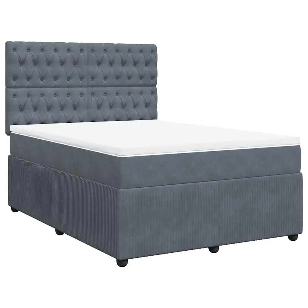 Queen Box Spring Bed with Adjustable Headboard Pocket Spring Mattress Grey Velvet