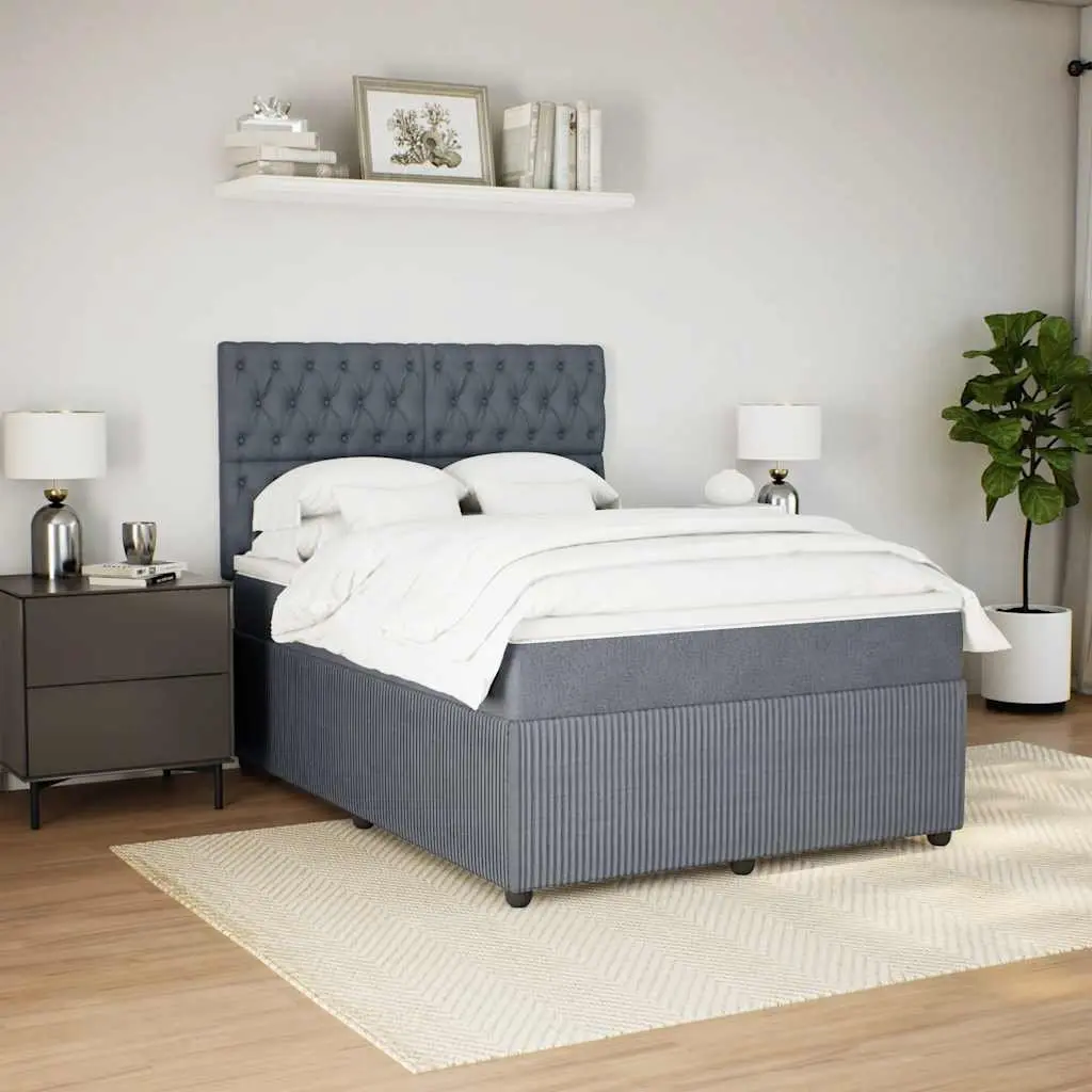 Queen Box Spring Bed with Adjustable Headboard Pocket Spring Mattress Grey Velvet