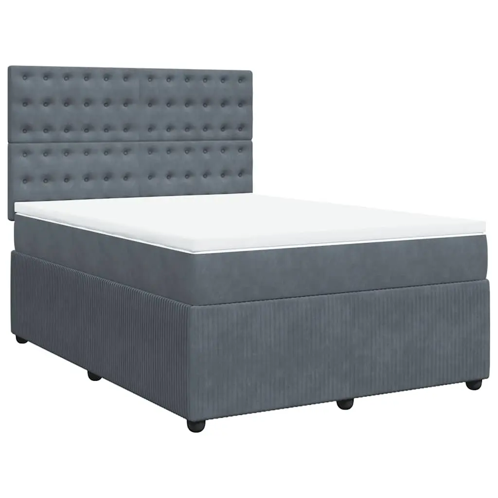 Queen Box Spring Bed with Pocket Spring Mattress Adjustable Headboard Grey