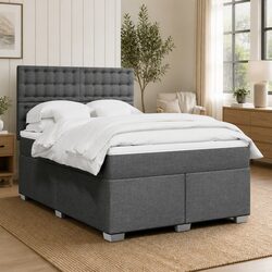 Double Box Spring Bed with Pocket Spring Mattress in Grey