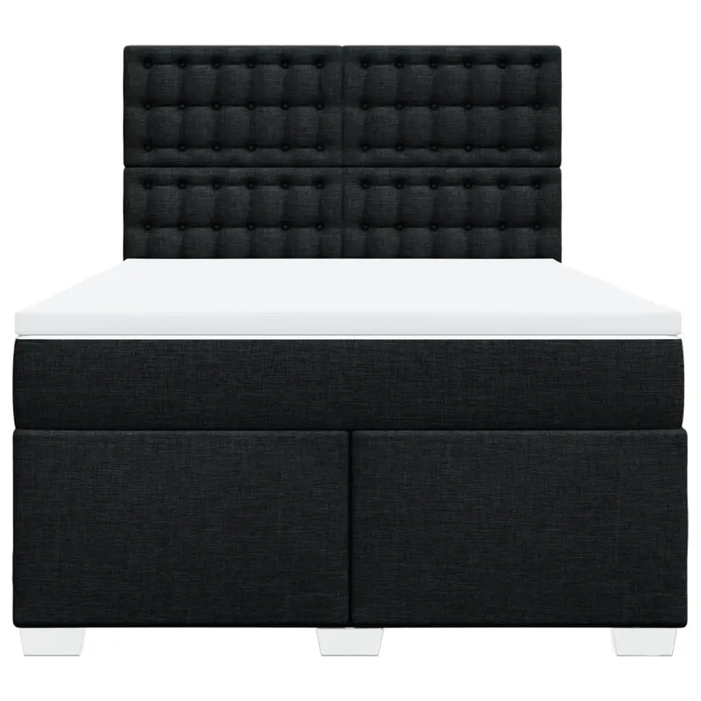 Double Box Spring Bed with Pocket Spring Mattress Adjustable LED Lights Black Double