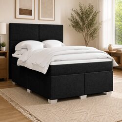 Queen Size Box Spring Bed with Pocket Mattress and LED Lights
