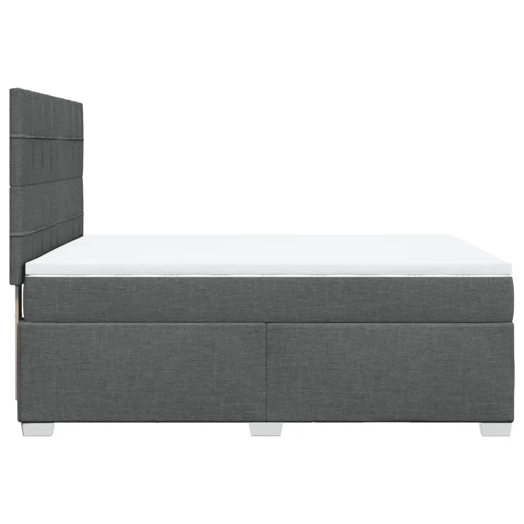 Queen Box Spring Bed with Mattress Comfort Dark Grey Fabric LED Headboard