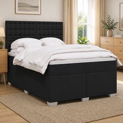 Double Box Spring Bed with Pocket Mattress and Adjustable Headboard