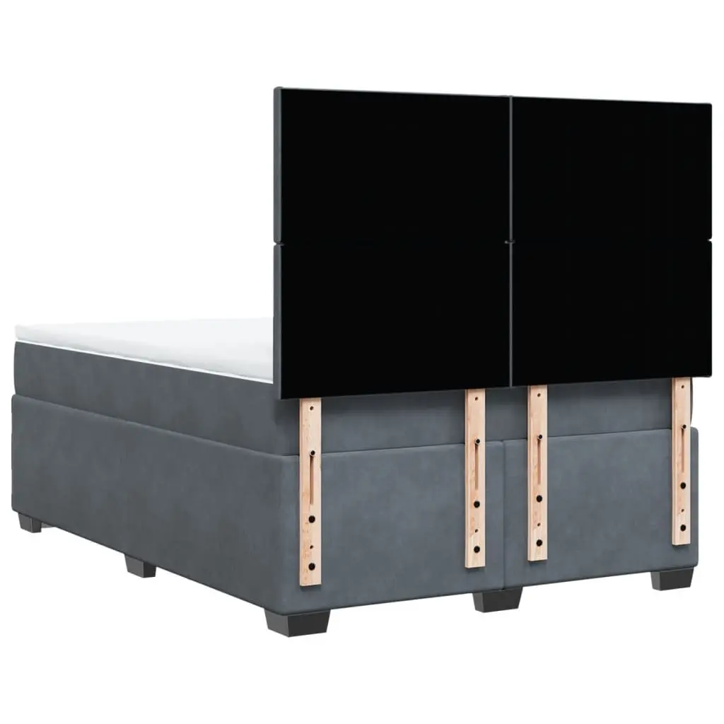Queen Bed with Grey Velvet Upholstery Pocket Spring Mattress LED Lighting Adjustable Headboard