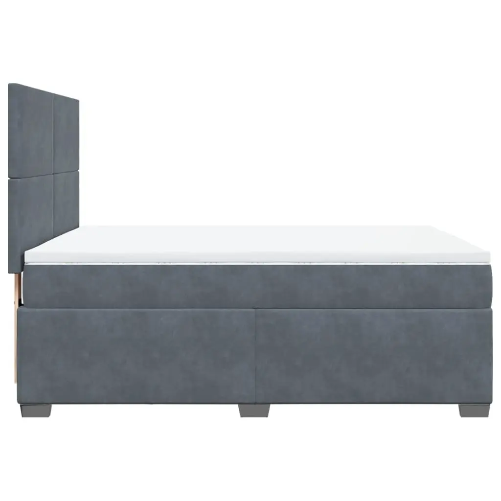 Queen Bed with Grey Velvet Upholstery Pocket Spring Mattress LED Lighting Adjustable Headboard