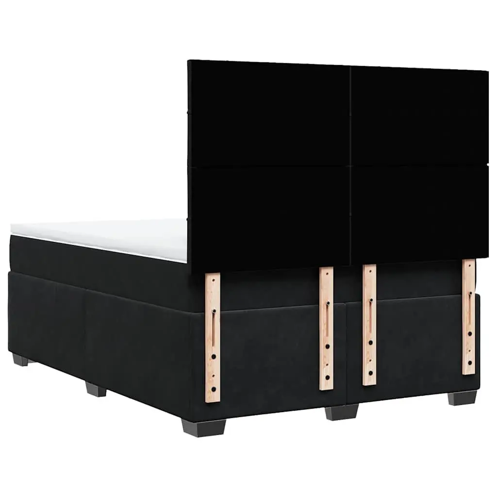 Queen Box Spring Bed with Adjustable Headboard Pocket Spring Mattress Velvet Upholstery LED Lights Black