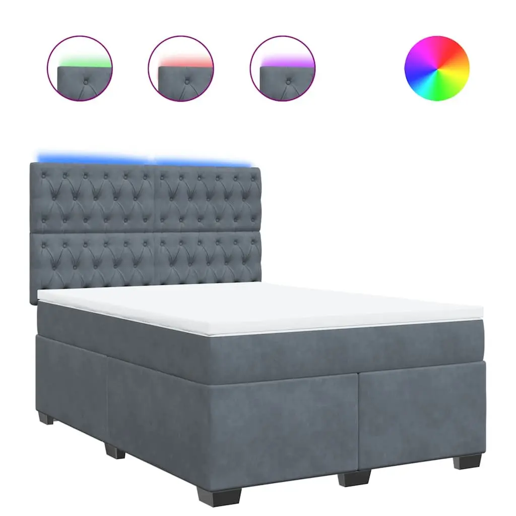 Queen Pocket Sprung Bed Adjustable Headboard Velvet Fabric Mattress with LED Lights Dark Grey