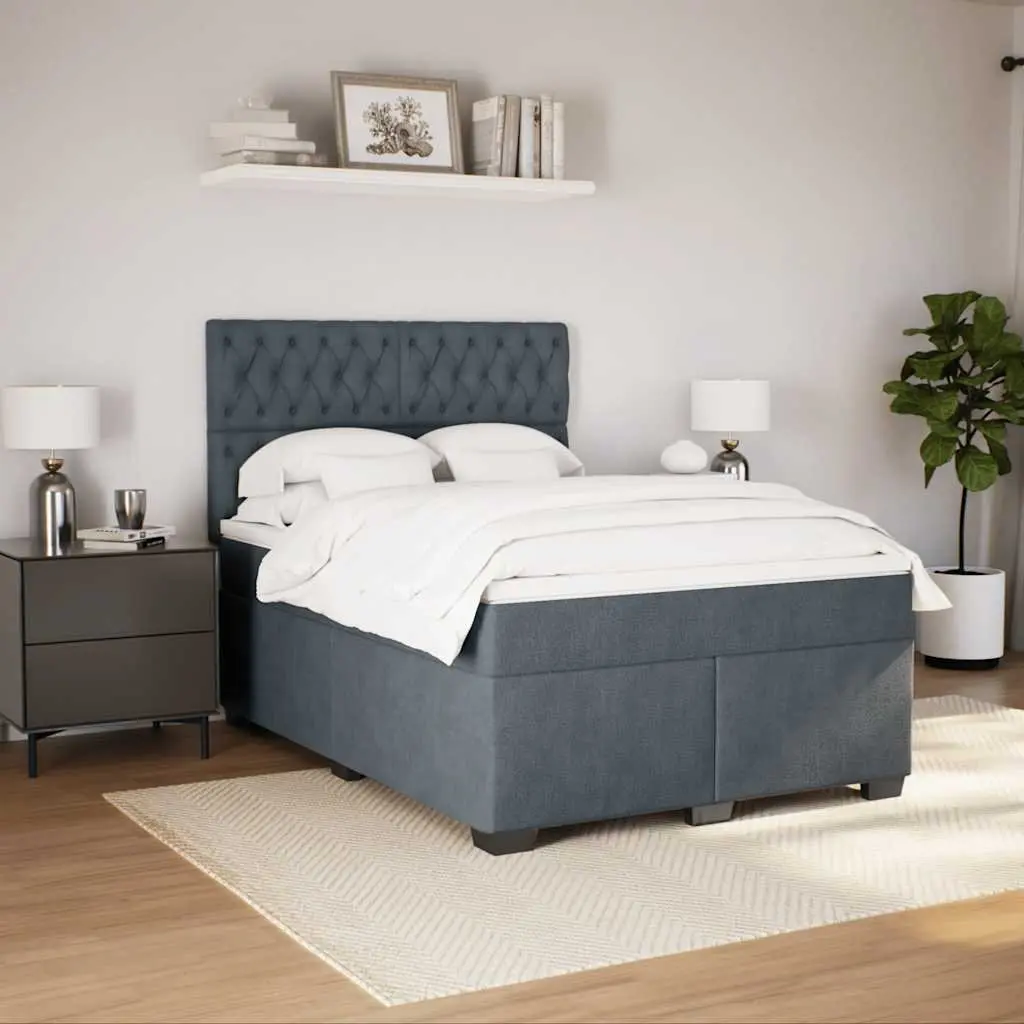 Queen Pocket Sprung Bed Adjustable Headboard Velvet Fabric Mattress with LED Lights Dark Grey