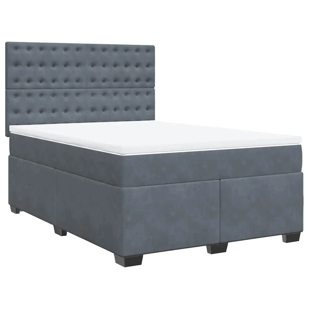Queen Box Spring Bed with Adjustable LED Lights Velvet Dark Grey