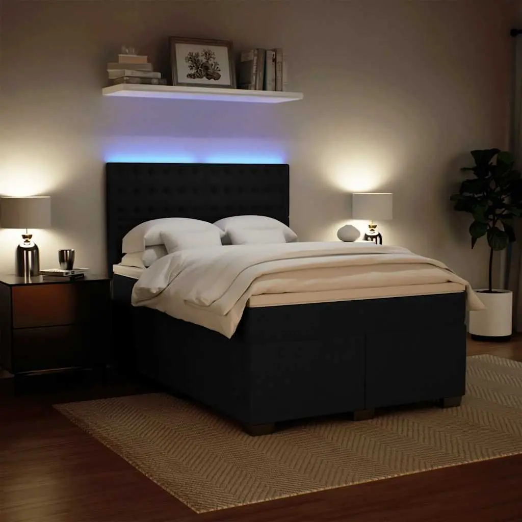 Queen Box Spring Bed with Pocket Spring Mattress Adjustable Headboard Black
