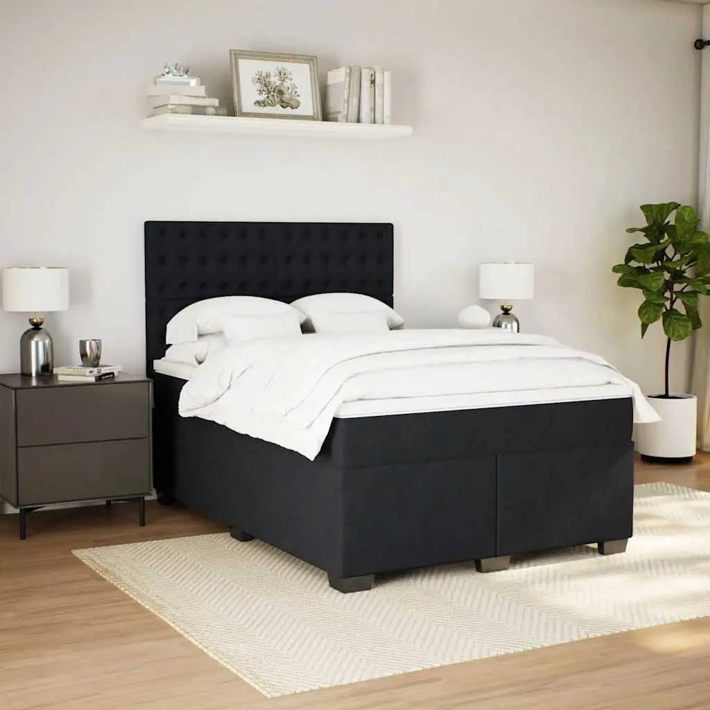 Queen Box Spring Bed with Pocket Spring Mattress Adjustable Headboard Black