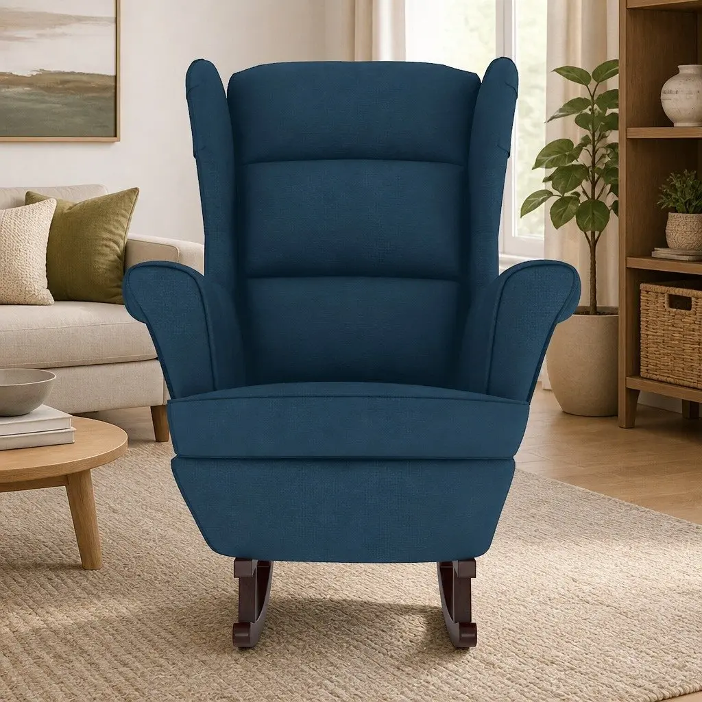 Wingback Rocking Chair Comfort Blue Velvet