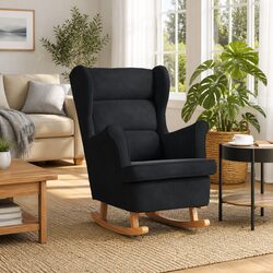 Black Velvet Upholstered Rocking Chair with Solid Wood Frame