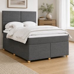 Grey Fabric Double Box Spring Bed with Pocket Spring Mattress
