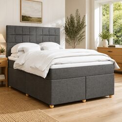 Grey Fabric Double Box Spring Bed with Pocket Mattress