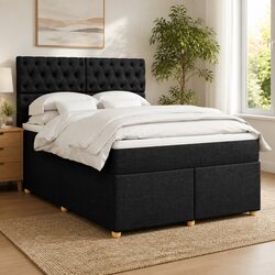 Double Box Spring Bed with Pocket Spring Mattress in Black