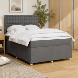 Grey Double Box Spring Bed with Pocket Spring Mattress