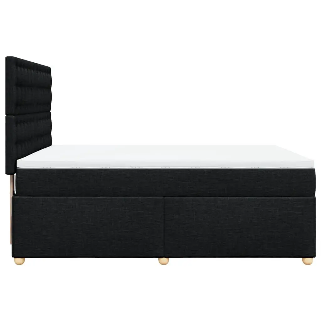 Double Box Spring Bed with Pocket Mattress Adjustable LED Headboard Black Fabric