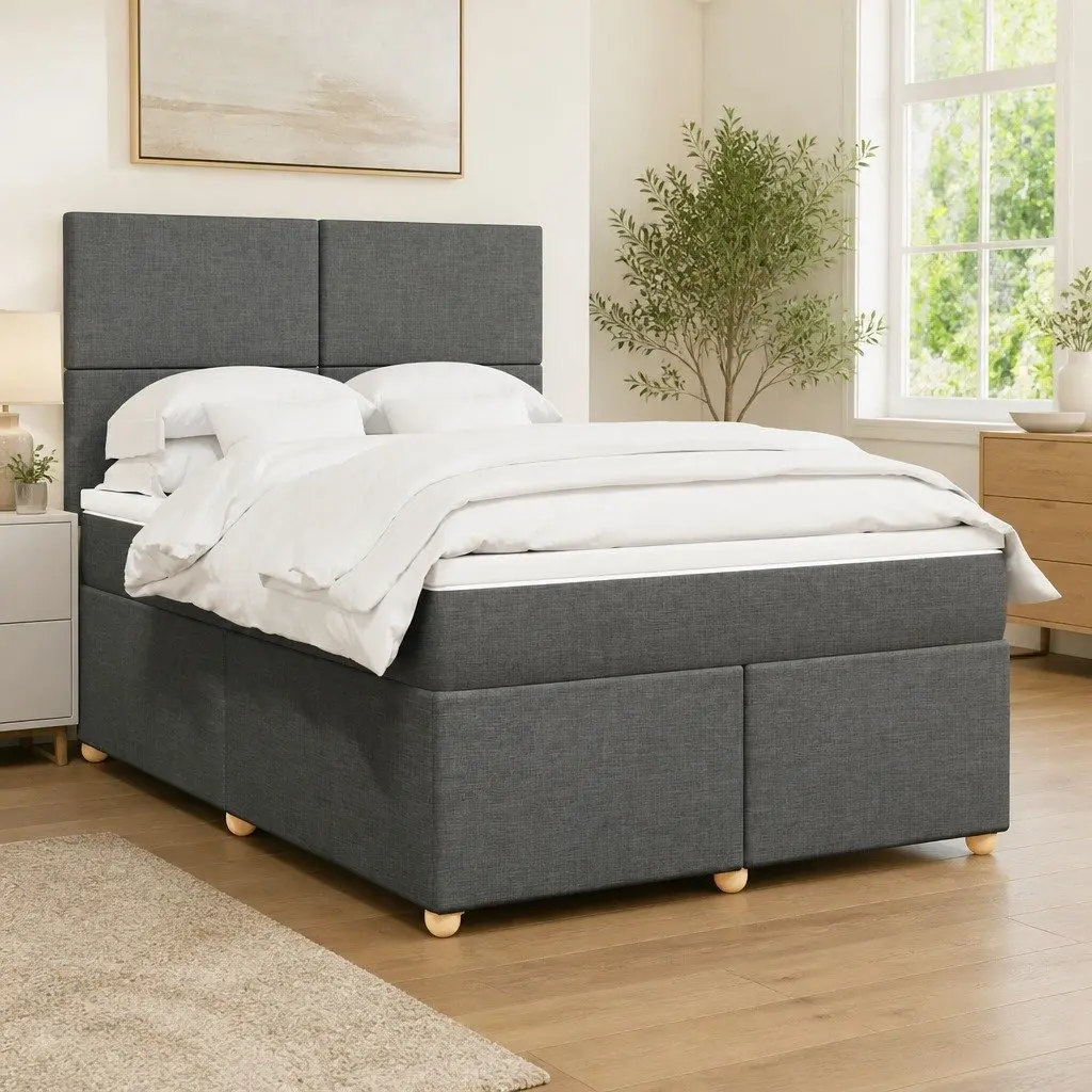 Queen Box Spring Bed with Pocket Mattress Height Adjustable Headboard Grey