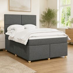 Queen Box Spring Bed with Pocket Mattress and Adjustable Headboard