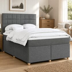 Queen-Sized Box Spring Bed with Adjustable Headboard and Mattress