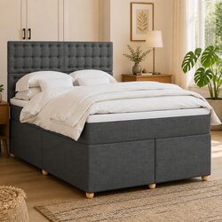Queen Size Box Spring Bed with Pocket Mattress and LED Lighting