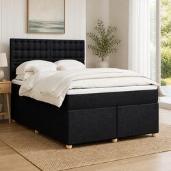 Queen Box Spring Bed with Pocket Mattress and LED Lights
