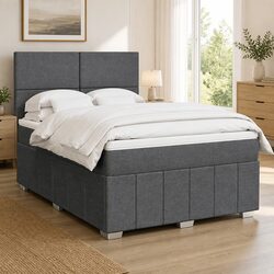 Box Spring Bed with Pocket Spring Mattress in Grey Fabric