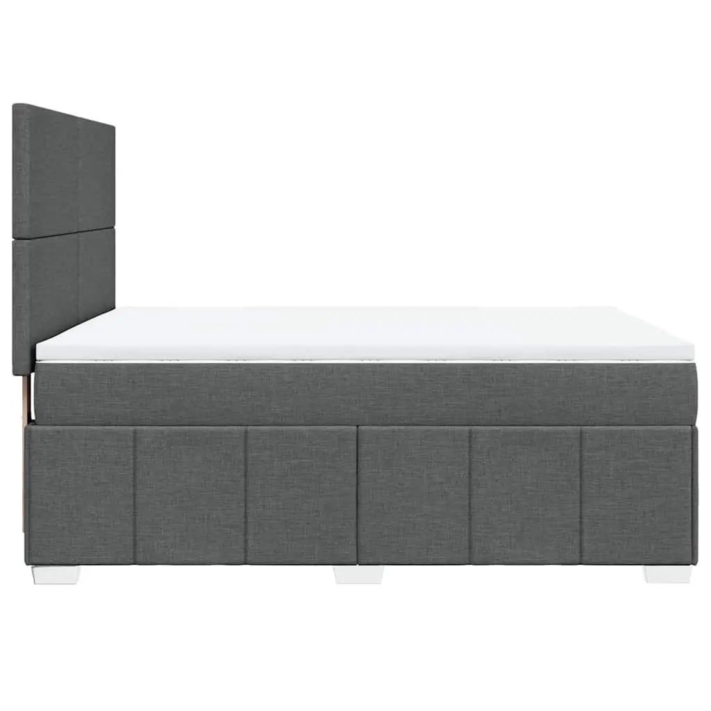 Queen Bed with Adjustable Headboard Pocket Spring Mattress Grey Fabric LED Lights