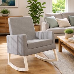 Grey Fabric Rocking Chair with Wooden Frame