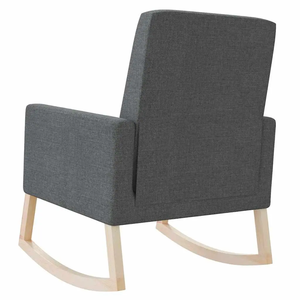 Rocking Chair Grey Fabric Upholstered Wooden Armrest Relaxing Lounge Seating