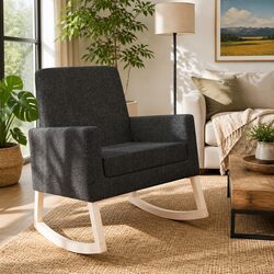 Black Fabric Upholstered Rocking Chair with Armrests