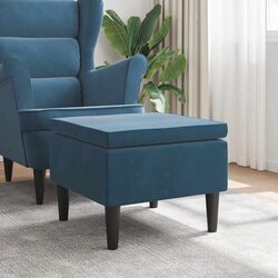 Chic Blue Velvet Stool with Wooden Legs for Modern Spaces
