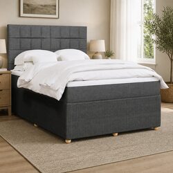 Double Box Spring Bed with Pocket Spring Mattress in Grey Fabric