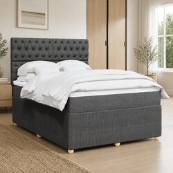 Double Box Spring Bed with Pocket Spring Mattress and LED