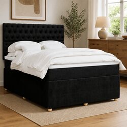 Double Box Spring Bed with Pocket Mattress and LED Lighting