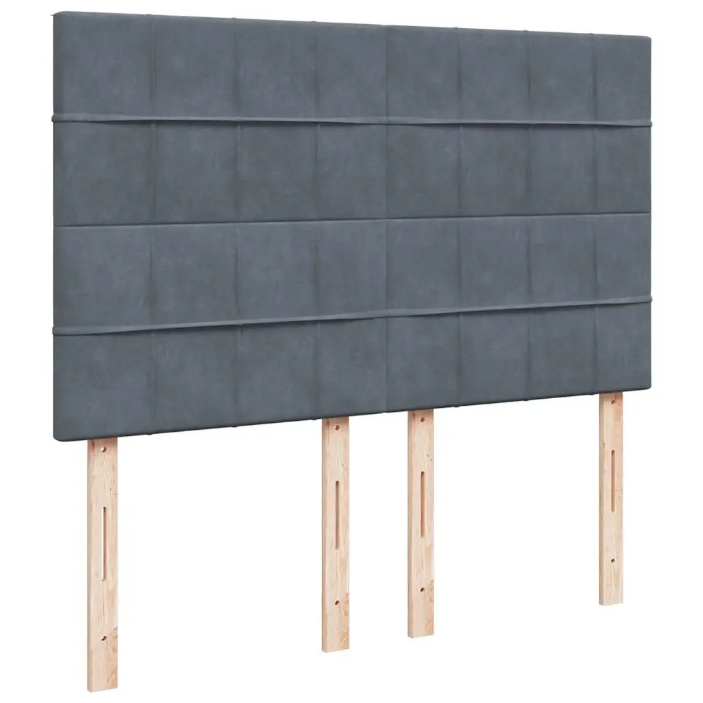 Box Spring Bed with Mattress Pocket Spring Queen Size Dark Grey Velvet LED Headboard