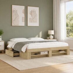 Engineered Wood King Bed Frame with Storage Solutions