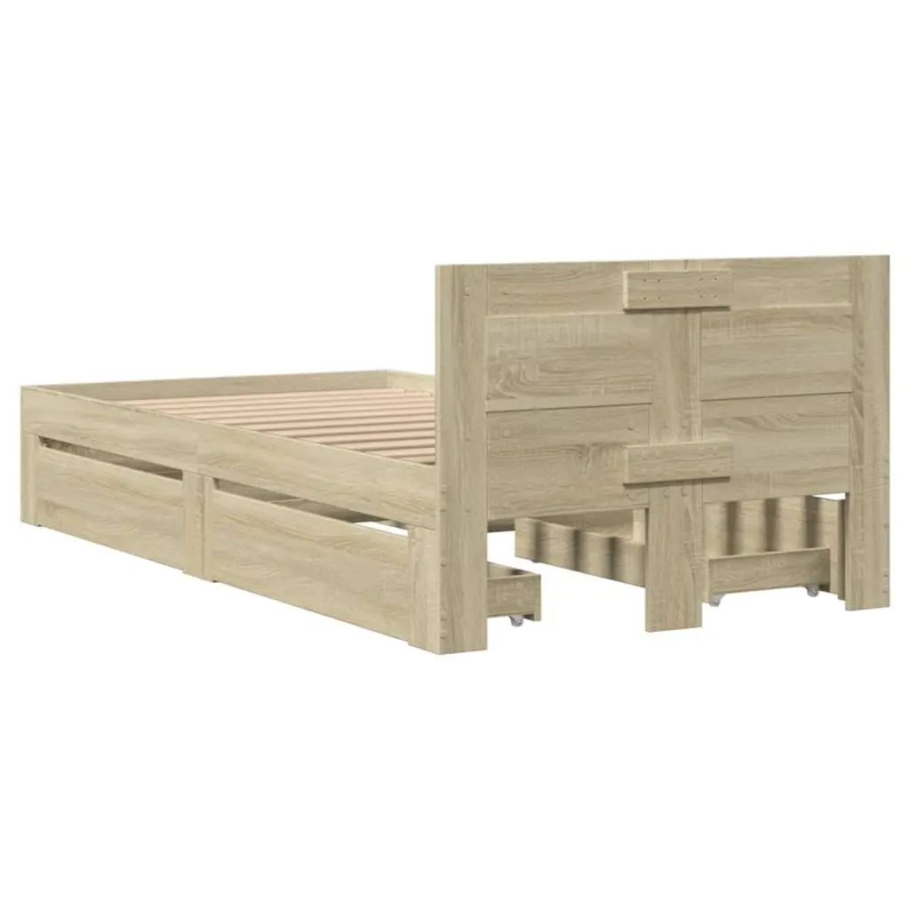 Bed Frame with Headboard Storage Drawers Slatted Base 90 x 190 cm Brown
