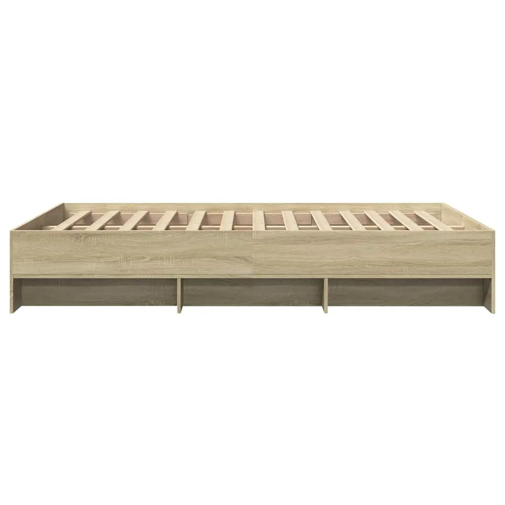 Bed Frame Brown Engineered Wood Slatted Base 135x190 cm with Storage Compartments